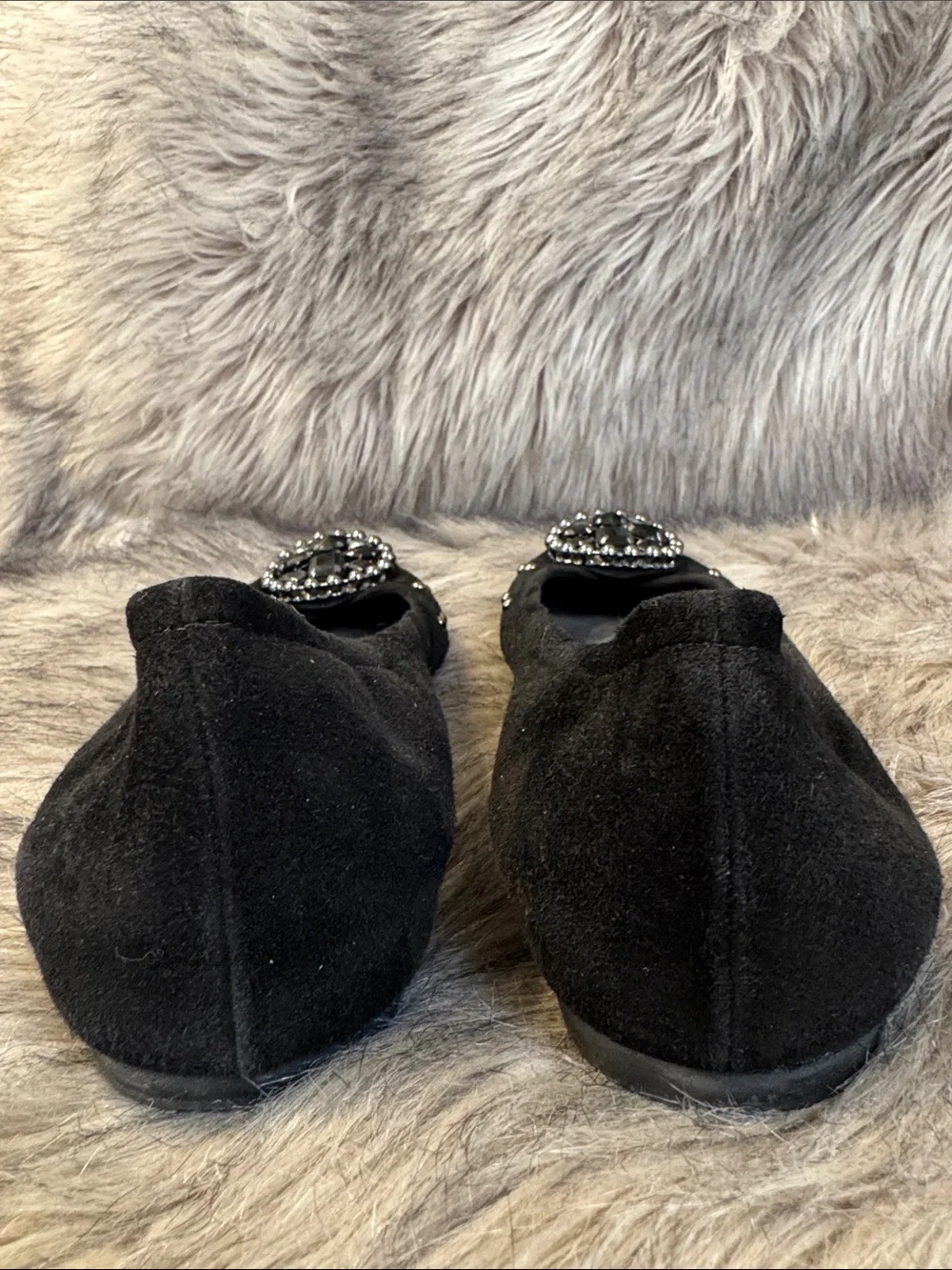 Stuart Weitzman Embellished Black Suede Ballet Flats Size 10